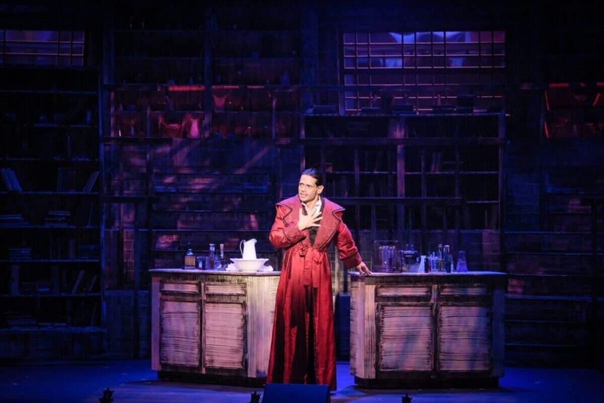 E.L. Losada fearing his transformation as Dr. Jekyll in “Jekyll & Hyde” at Actors’ Playhouse at the Miracle Theatre.